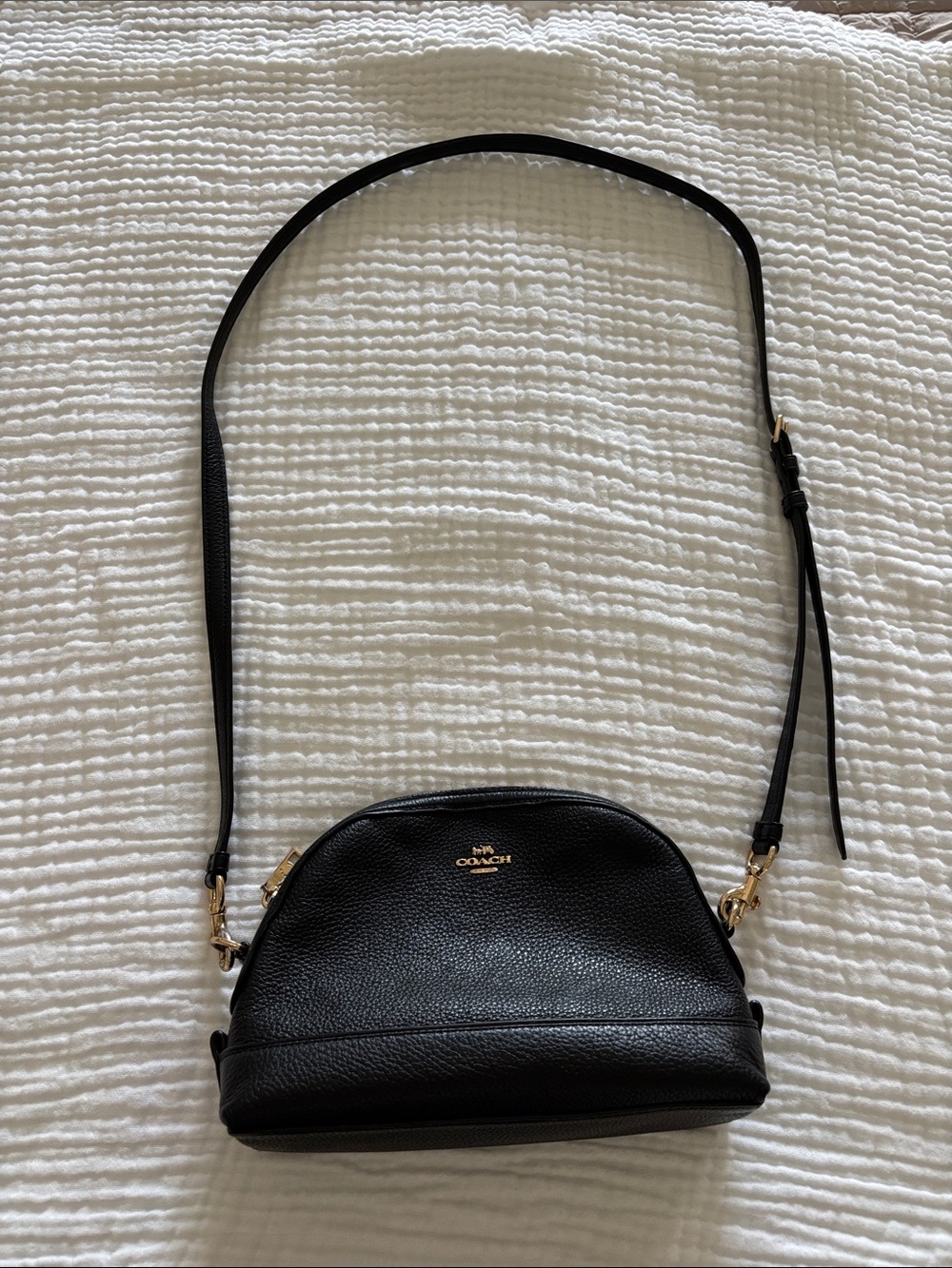 Coach Black Pebbled Leather Dome Crossbody with Gold Hardware